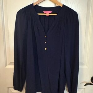 Lilly Pulitzer Navy 100% Silk Elsa Blouse